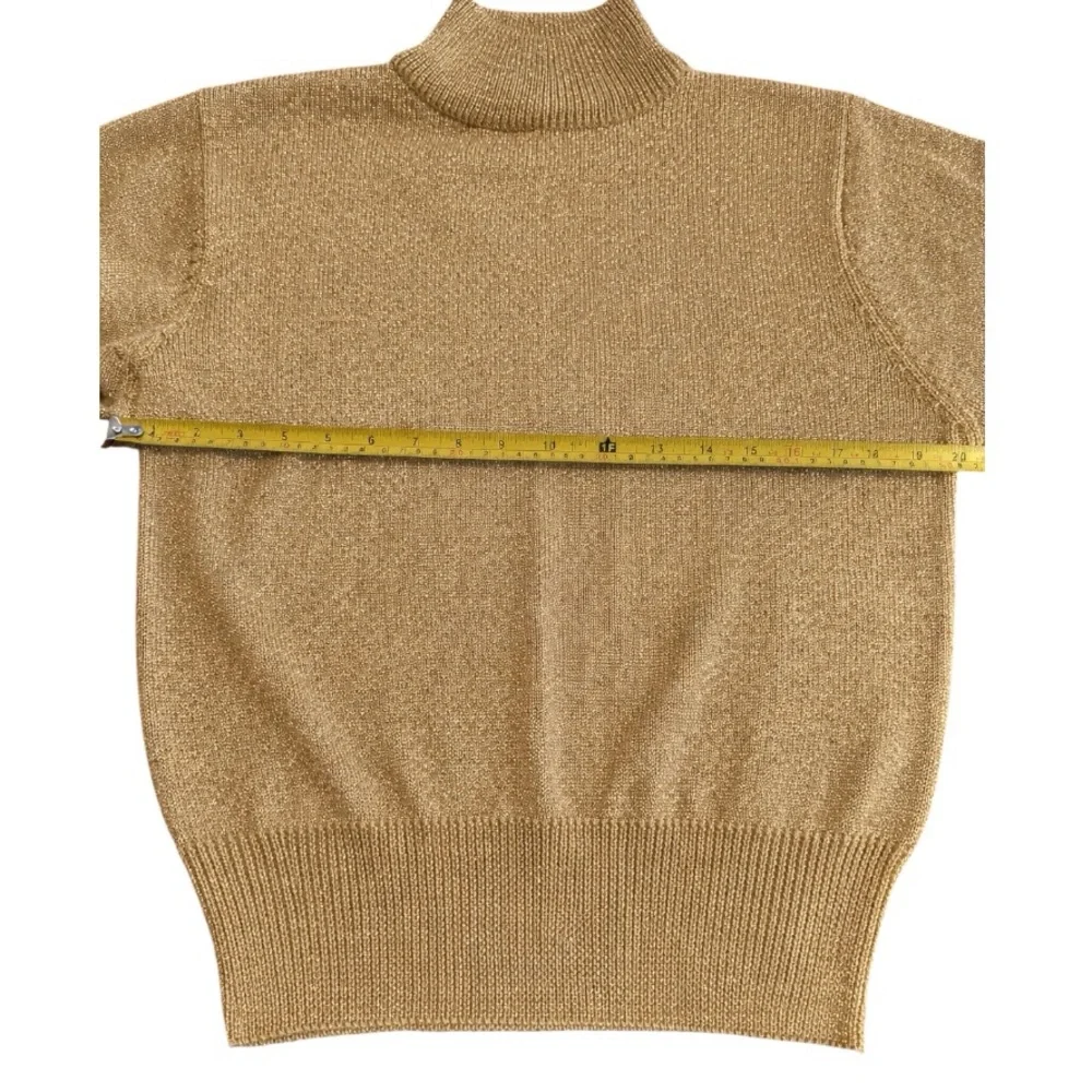 Vintage Evan Picone Gold Lurex Turtleneck Sweater Metallic Knit Party Top Sz M